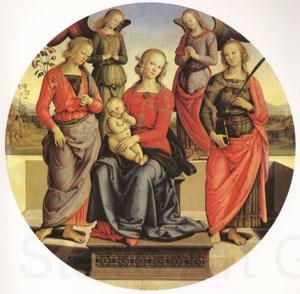 Pietro Perugino The Virgin and child Surrounded by Two Angels (mk05) Norge oil painting art